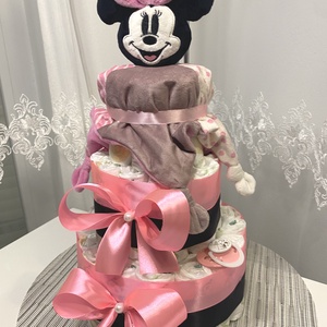 Mickey egér 3 emelet pelenkatorta, 2-5 kg pelenkatorony, babaváró csomag - baba - mama - pelenkázó, babafürdető kellékek - pelenkatorta - Meska.hu