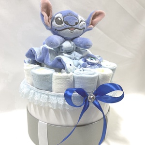 Stitch pelenkatorta , 2-5 kg pelenkatorony, babaváró csomag,babalátogató - baba - mama - pelenkázó, babafürdető kellékek - pelenkatorta - Meska.hu