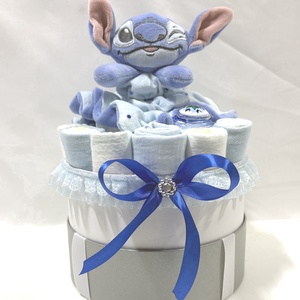 Stitch pelenkatorta , 2-5 kg pelenkatorony, babaváró csomag,babalátogató - baba - mama - pelenkázó, babafürdető kellékek - pelenkatorta - Meska.hu