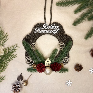 Ajtódísz, Karácsony, Karácsonyi lakásdekoráció, Karácsonyi ajtódíszek, Horgolás, MESKA