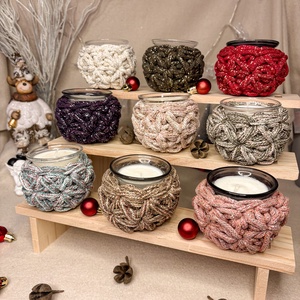 Illatgyertyák horgolt �kabátkában, Karácsony, Karácsonyi lakásdekoráció, Karácsonyi illatgyertya, mécses, Horgolás, MESKA