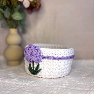 Virágos tároló, Otthon & Életmód, Tárolás & Rendszerezés, Tárolókosár, Horgolás, MESKA