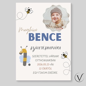 Méhecskés fényképes születésnapi meghívó, Otthon & Életmód, Papír, írószer, Ajándékozás kellékei, Meghívó, Fotó, grafika, rajz, illusztráció, MESKA