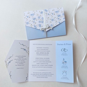 Esküvői boríték meghívó pasztell kék virágokkal, Esküvő, Meghívó & Kártya, Meghívó, Fotó, grafika, rajz, illusztráció, MESKA