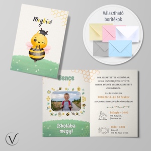 Kinyitható méhecskés ballagási meghívó óvodásoknak, Otthon & Életmód, Papír, írószer, Meghívó, Ballagási meghívó, Fotó, grafika, rajz, illusztráció, MESKA