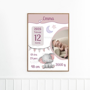 Elefántos emlékőrző, baba születési poszter, Játék & Sport, Babalátogató ajándékcsomag, Fotó, grafika, rajz, illusztráció, MESKA