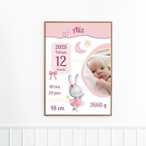 Nyuszis emlékőrző, baba születési poszter, Játék & Sport, Babalátogató ajándékcsomag, Fotó, grafika, rajz, illusztráció, MESKA