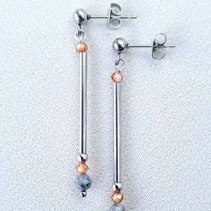 Cirkon és rodokrozit fülbevaló, Ékszer, Fülbevaló, Lógó fülbevaló, Ékszerkészítés, MESKA