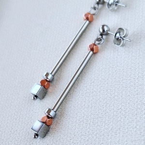 Hematit nemesacél fülbevaló, Ékszer, Fülbevaló, Lógó fülbevaló, Ékszerkészítés, MESKA