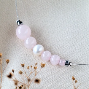 Rózsakvarc nyaklánc, Ékszer, Nyaklánc, Gyöngyös nyaklánc, Ékszerkészítés, MESKA