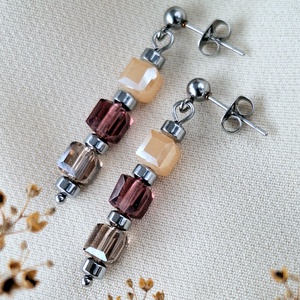 Kockagyöngyös nemesacél fülbevaló - Meska.hu