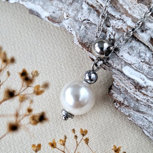 Nemesacél nyaklánc kagylógyöngy medállal, Ékszer, Nyaklánc, Medál, Ékszerkészítés, MESKA