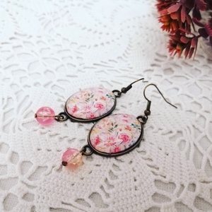 Virágos fülbevaló gyönggyel - Meska.hu