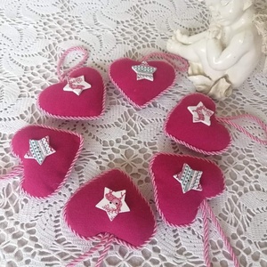Pink szívecskék, Karácsony, Karácsonyi lakásdekoráció, Karácsonyfadíszek, Varrás, MESKA