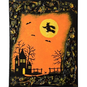 Halloween - boszorkányos, teliholdas, őszi, domborműves kép Paverpol-lal - művészet - más művészeti ág - Meska.hu