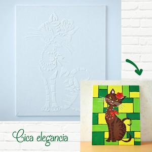 Állatok  2430 cm-es, festenivaló, domborműves alap  Cica elegancia, DIY (Csináld magad), Egységcsomag, Festészet, Mindenmás, MESKA