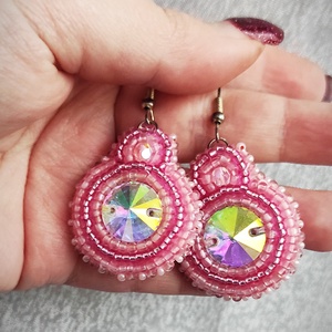 Karina fülbevaló (rózsaszín)  - ékszer - fülbevaló - lógós kerek fülbevaló - Meska.hu