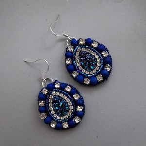 642. Midnight füli, Ékszer, Fülbevaló, Lógó csepp fülbevaló, Gyöngyfűzés, gyöngyhímzés, MESKA