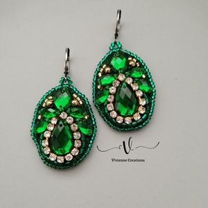 Sparkle green fülbevaló, Ékszer, Fülbevaló, Lógó fülbevaló, Gyöngyfűzés, gyöngyhímzés, Fonás (csuhé, gyékény, stb.), MESKA