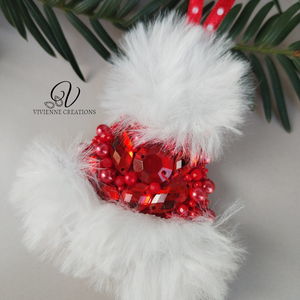 Téli sapi karácsonyi dísz , Karácsony, Karácsonyi lakásdekoráció, Karácsonyi lakásdíszek, Gyöngyfűzés, gyöngyhímzés, MESKA