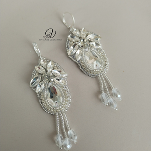 Evangeline strasszköves fülbevaló, Ékszer, Fülbevaló, Lógó fülbevaló, Gyöngyfűzés, gyöngyhímzés, MESKA