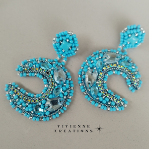 Moon era fülbevaló, Ékszer, Fülbevaló, Lógó fülbevaló, Gyöngyfűzés, gyöngyhímzés, MESKA