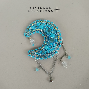 Moon Era bross kék, Ékszer, Kitűző és Bross, Gyöngyfűzés, gyöngyhímzés, MESKA