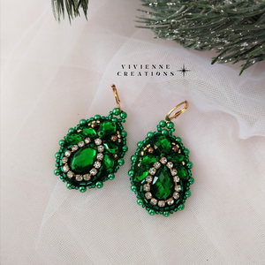 Sparkle green fülbevaló, Ékszer, Fülbevaló, Lógó fülbevaló, Gyöngyfűzés, gyöngyhímzés, Fonás (csuhé, gyékény, stb.), MESKA