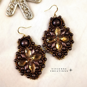 Selithra fülbevaló-barna, Ékszer, Fülbevaló, Lógó fülbevaló, Gyöngyfűzés, gyöngyhímzés, MESKA