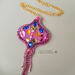 Alícia nyaklánc , Ékszer, Nyaklánc, Statement nyaklánc, Gyöngyfűzés, gyöngyhímzés, MESKA