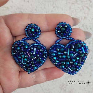 Blue heart fülbevaló - ékszer - fülbevaló - lógó fülbevaló - Meska.hu