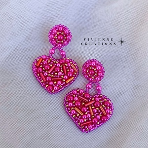 Pink heart fülbevaló - Meska.hu