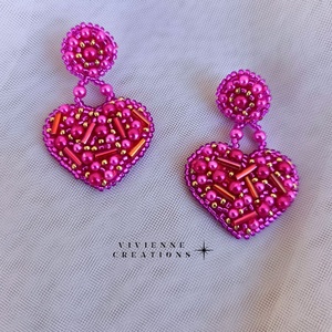 Pink heart fülbevaló - ékszer - fülbevaló - lógó fülbevaló - Meska.hu