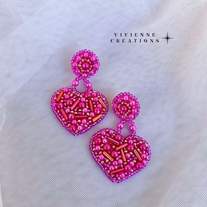 Pink heart fülbevaló - ékszer - fülbevaló - lógó fülbevaló - Meska.hu