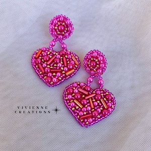 Pink heart fülbevaló - ékszer - fülbevaló - lógó fülbevaló - Meska.hu