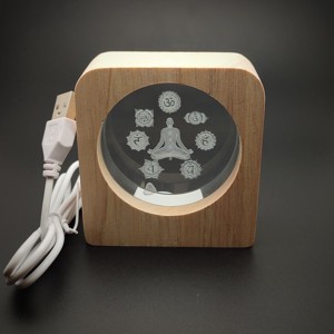 Gravírozott Csakra üveg fa hangulatlámpa 7�8 cm, Kellékek & szerszámok, Ásvány alapanyag, , MESKA