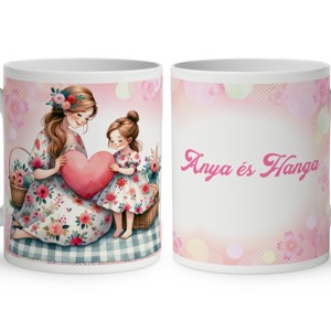 Kérd a neveddel - Anya és lánya szívecske mintás bögre - Meska.hu