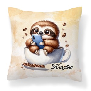 Névvel kérhető - Telefonozós Kávés lajhár mintás párna, Otthon & Életmód, Lakástextil, Párna & Párnahuzat, Díszpárna (belsővel együtt), , MESKA