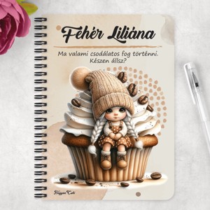 Személyre szabható - Muffin kávés manó lány mintás A6-os füzet - otthon & életmód - papír, írószer - jegyzetfüzet & napló - Meska.hu