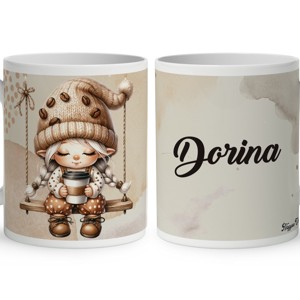 Névvel kérhető - Hintázó kávés manó lány mintás bögre, Otthon & Életmód, Konyhafelszerelés, tálalás, Tálalás, Bögre & Csésze, , MESKA