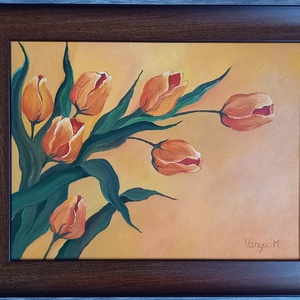 Tulipánok - keretezett olajfestmény, Művészet, Festmény, Olajfestmény, Festészet, MESKA