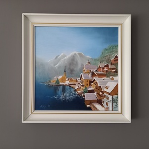 Hallstatt - keretezett olajfestmény, Művészet, Festmény, Olajfestmény, Festészet, MESKA