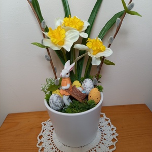 Tavaszi húsvéti nyuszis asztaldísz, Otthon & Életmód, Dekoráció, Húsvéti asztaldíszek, Virágkötés, MESKA