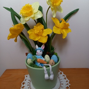 Tavaszi húsvéti nyuszis asztaldísz, Otthon & Életmód, Dekoráció, Húsvéti asztaldíszek, Virágkötés, MESKA