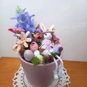 Tavaszi húsvéti nyuszis asztaldísz, Otthon & Életmód, Dekoráció, Húsvéti asztaldíszek, Virágkötés, MESKA