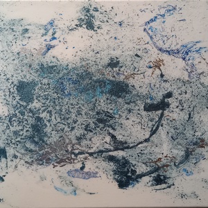 Korcsolyázás a befagyott tavon - keret nélküli absztrakt festmény, Művészet, Festmény, Festmény vegyes technika, Festészet, MESKA