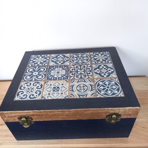 XXL nagy fa doboz óceánkék-bronz - Meska.hu