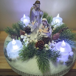 Betlehemes adventi koszorú és ajtódísz ledes gyertyákkal - karácsony - adventi díszek - adventi koszorú - Meska.hu
