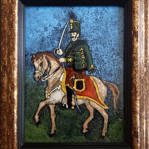 Magyar huszár - tűzzománc kép, Művészet, Festmény, Tűzzománc, Tűzzománc, MESKA