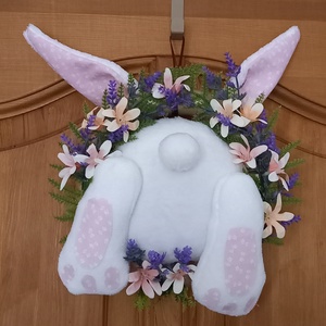 Nyuszipopós tavaszi ajtódíszek kopogtatók, Ünnepi díszek, dekorációk, Húsvéti díszek és dekorációk, Húsvéti ajtódísz, kopogtató, Varrás, Virágkötés, MESKA